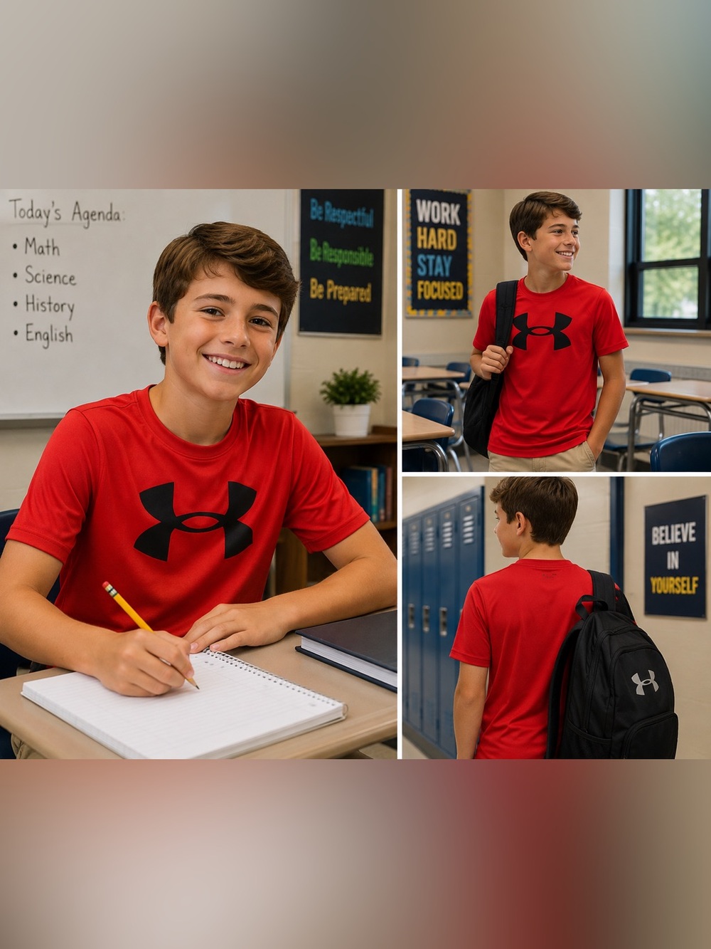Under Armour Youth Medium Red Black Logo T-Shirt YM 100% Cotton BNWOT